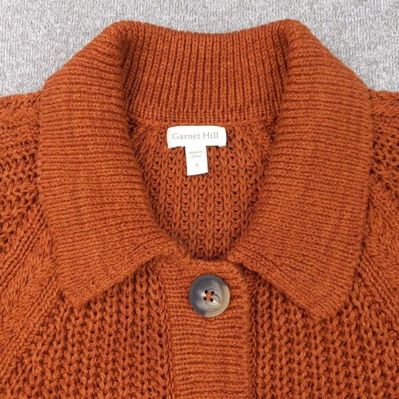 Garnet Hill Maren Cardigan Size S Burnt Orange Linen Organic Cotton Chunky Knit - Picture 2 of 14